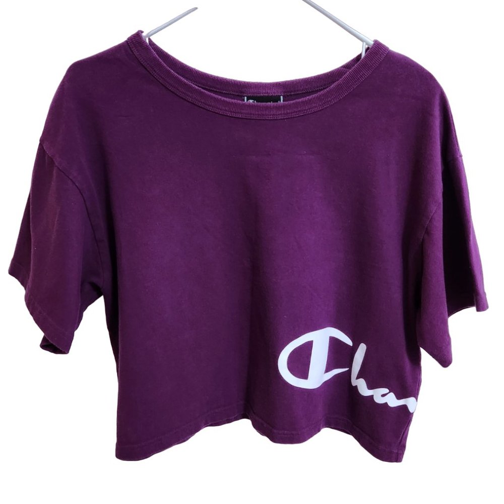 Champion Purple Cropped  Boxy Tee Wide Sleeve Opening Size L